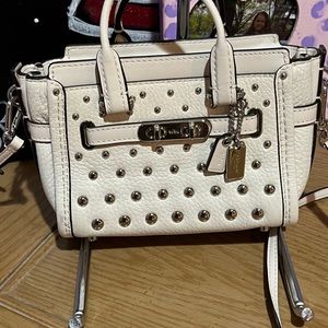 Coach Swagger 15 Rivet Mini Crossbody Leather Chalk White